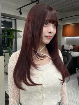 ニコ トウキョウ 渋谷(nico TOKYO) ダブルカラーチェリーレッドピンクブラウン韓国レイヤーロング