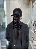 編み下ろしツインヘアアレンジ/黒髪