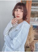 イメチェンフェミニン小顔カットアッシュブラウンボブ