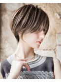 大人可愛い20代30代40代黒髪前下がりひし形小顔ボブ丸みショート