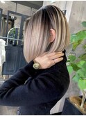 バレイヤージュボブハイライト白髪ぼかし