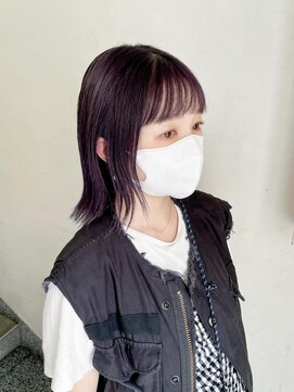 キャンバス バイ ネオリーブ 横浜西口(Canvas by neo.) 切りっぱなしボブ　外ハネボブ　顔周りレイヤー　ブルーブラック