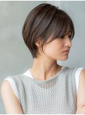 グレージュカラーショートフルバンク似合わせカットイメチェン