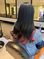 ダブル(W) インナーカラー/黒髪×蛍光ピンク/韓国ウェーブ