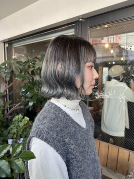 グレーグラデーション×ボブ