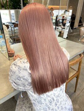 サンクマーケット 渋谷(cinq MARKET) ブリーチカラーハイトーンレイヤーカットコーラルピンクカラー