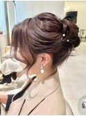 お団子ヘアアレンジ☆シニヨンヘア結婚式お呼ばれココアブラウン
