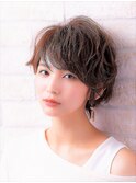毛先パーマネオウルフ小顔外ハネボブアッシュブラウン