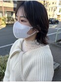 似合わせミディアムレイヤーヘア+シースルー×黒髪暗髪