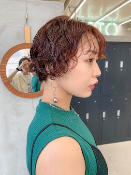 テトヘアー(teto hair) パーマショート、オレンジベージュ、ニュアンスパーマ