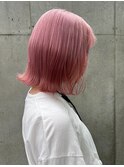 7776ミルクティーピンクハイトーンカラー韓国切りっぱなしボブ