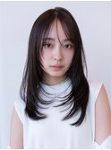 20代30代大人かわいい小顔くびれレイヤーカット黒髪前髪韓国風