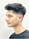 メンズカットアップバングツーブロックショート