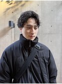 メンズ/マッシュパーマ/ウルフ/アッシュブラック/カルマパーマ