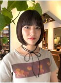 大人ボブ大人ショートボブ切りっぱなしボブ前髪あり前下がりボブ