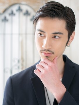 トニーアンドガイ メン 与野駅前店(TONI&GUY MEN) ジェントルな暗髪アッシュ七三オールバックショートf与野