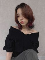 リアイス(Re:ICE)&nbsp;センターパートくびれミディアムピンクブラックエンドカラー