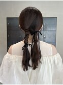 結婚式参列ヘアセットツインアレンジタイトスタイル艶髪/今枝