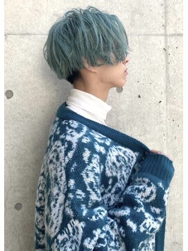 エイトメン 博多店(EIGHT MEN) 韓国風センターパート × ミントグリーン