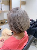 白髪ぼかし細めハイライト30代40代50代ブルーグレージュ