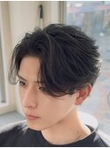 韓国へアカルマパーマワックスなしセンターパート黒髪ウルフ