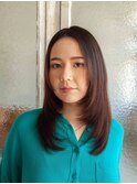 ロング前髪なしレイヤーカットハイレイヤーブラウンブリーチなし