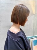 ミニウルフチェリーブラウンブリーチなしショートボブ前髪