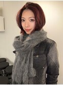 ボブレイヤーカット赤カラー/表参道南青山美容室/ブリーチ無し