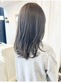 福山市Caary人気透明感グレージュカラー暗髪赤味除去夏カラー