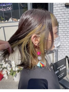 イキプラスディードットログ 大和八木駅前店(ikii+D.Log) 韓国風インナーカラー/イヤリングカラー×イエロー　ベージュ