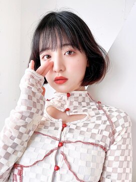 アルバム 池袋(ALBUM) ワンホンボブ_斜めバンググレージュカラー_69214