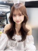 韓国ヘア前髪カットグレージュ顔周りレイヤーロング_F30424