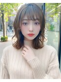 オリーブグレー/前髪/ボブ/マロンベージュ/レイヤーカット/小顔