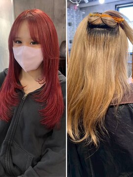 【ビフォーアフター】エクステ×カラー/レッドカラー