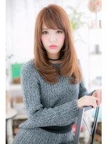 ミック ヘアアンドメイク アップ 駒込店(miq Hair&Make up)&nbsp;目力UP斜めバングオレンジカラー小顔ストレートc1