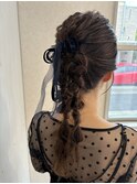 あみおろしツイン×ポニーアレンジ×ベロアリボン