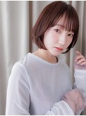 ココアブラウン伸ばしかけ小顔補正カット丸みボブZ大宮30代40代