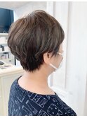 福山市美容室Caary人気 ベリーショート グレージュ×ハイライト