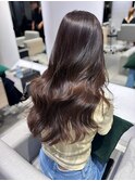 韓国レイヤーカット艶赤みなしブラウンカラー