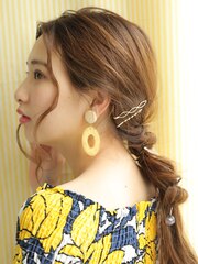 #夏のヘアアレンジ#編みおろし#デザインカラー#ショコラ梅田