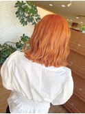 オレンジ×切りっぱなしボブ