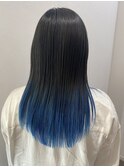 暗髪ブルーカラーグラデーション