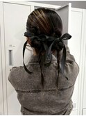 ヘアアレンジ リボンアレンジ ツインテール 結婚式 お呼ばれ