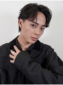 センターパートコンマヘアニュアンスパーマメンズパーマ