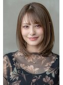 大人可愛いベビーバングショコラベージュミディアムボブルフ