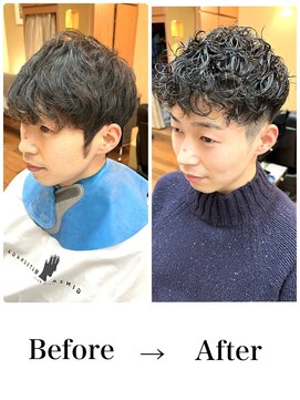 ヨシザワインク ハコザキ 水天宮前 日本橋人形町(YOSHIZAWA Inc.HAKOZAKI) ビフォーアフタースペインカールツイスパツーブロック刈り上げ