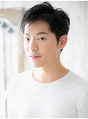 ネイビーブラックくせ毛風ツーブロックウェットヘアV上尾
