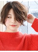 小顔☆前下がりウエーブショートボブ