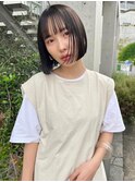 大人かわいいショートボブ 長め イルミナカラー 前髪あり 30代