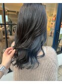 ロングヘア ブルーカラー インナーカラー デザインカラー